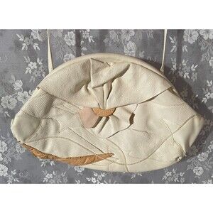 Vintage 80s Ivory Faux Leather Purse Real Snakeskin Boho Art Deco Shoulder Bag